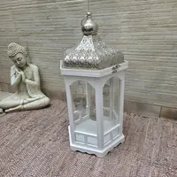 Fanal En Madera Y Metal Grande Faroles Deco Zen Indonesia Blanco