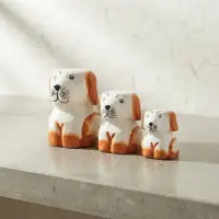Set 3 Perros En Madera Artesanía India Oferta Decoración Naranja