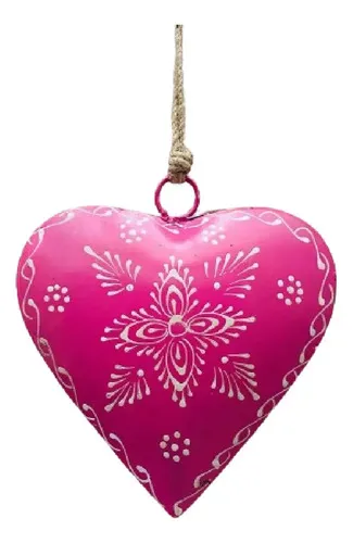 Movil Hindu Colgante Corazón Metal Importado Pintado A Mano Rosa