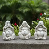 Estatuas Buda Sabio 3 Sentidos Resina Atpa Exterior 22cm C/u