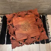 Mesa Auxiliar Madera Teka De India 40 Tallado Artesanal Marrón