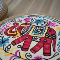 Fundas D Almohadón Bordado Hindu Decoración D India Circular Rojo