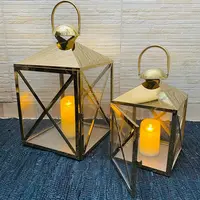 Set X 2 Fanales Dorados 50 Y 30 Cm Importados Faroles India Dorado