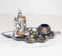 Porta Vela Porta Sahumerio Jardin Zen Ganesha 31cm Importado Plata