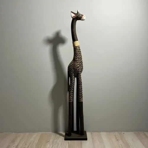 Jirafa De Madera Teka En 1 Pieza Pintada Artesanal Importada