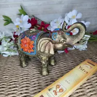 Elefante Abundancia Estatuilla Artesanal Importada Pushkar Dorado Oscuro