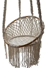 Hamaca Colgante Redonda 1 Persona Bamboo Y Crochet Beige
