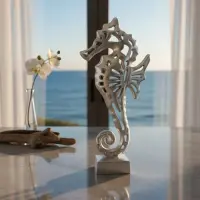 Escultura Caballito De Mar 100% Aluminio Importado Oriente Plateado