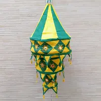 Lampara Pantalla De Tela 3  Importada De India Con Espejitos
