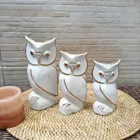 3 Buhos Lechuzas Madera Balsa D Oriente Tallado Import India