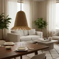Lampara Campana Artesanal Techo Junco Importado Indonesia Marrón