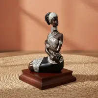 Figura Africana En Resina Y Nacar 20 Cm Importada De Oriente Negro