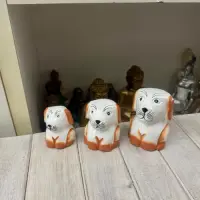 Set 3 Perros En Madera Artesanía India Oferta Decoración Naranja