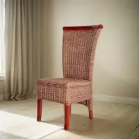Silla Madera Teka Y Seagrass Con Pollera Importada Indonesia No Marrón