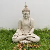 Estatua Buda Con Corona Altura 85 Cm Apto Exterior En Resina Blanco
