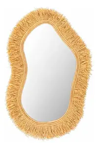 Espejo Artesanal Fibras Naturales Importado Indonesia Deco Marrón Claro