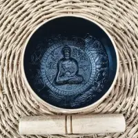 Cuenco Tibetano 7 Metales Importado Himalaya 650 Grs Pushkar Negro