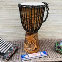 Djembe Instrumento Artesanal Tallado Indonesia Tambor 40cm Marrón