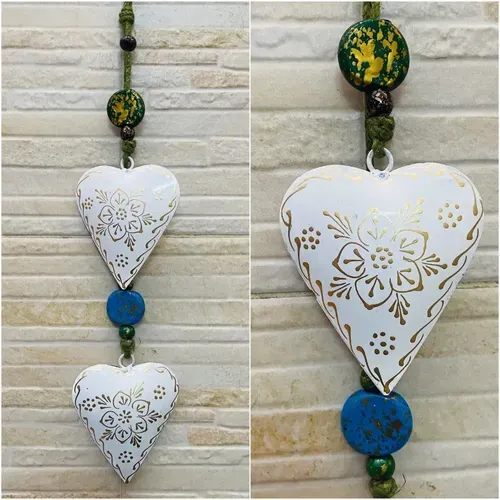 Movil Hindu De 2 Corazones Tira Metal Pintado Deco De India