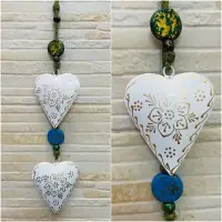 Movil Hindu De 2 Corazones Tira Metal Pintado Deco De India