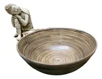 Bowl Grande De Bamboo Importado Bandejas Apilables Marrón