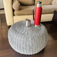 Puff De Fibras Naturales Pintado 60x30 Cm Trenzado Artesanal Gris
