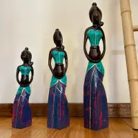 Flia Mulata África X 3 En Madera Teca De Indonesia Artesanal