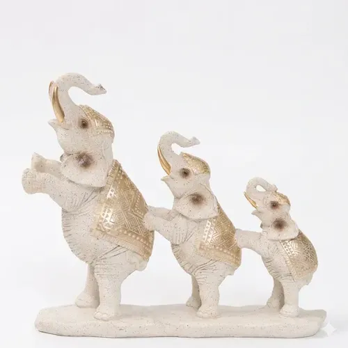 Estatuilla Familia Elefante De Resina Deco India Importado Blanco