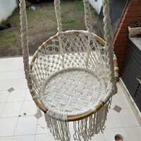 Hamaca Colgante Redonda 1 Persona Bamboo Y Crochet Beige