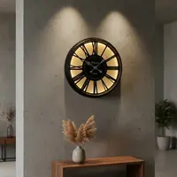Reloj Importado Gigante De Pared Con Luz Deco Madera Negro