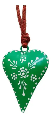 Movil Corazones Tira Metal Pintado Deco De India Artesanal Verde