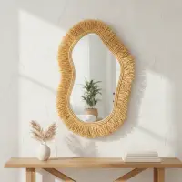 Espejo Artesanal Fibras Naturales Importado Indonesia Deco Marrón Claro