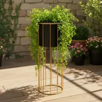 Porta Maceta Metal Zen Oriente Importado  Pushkar Tienda Negro