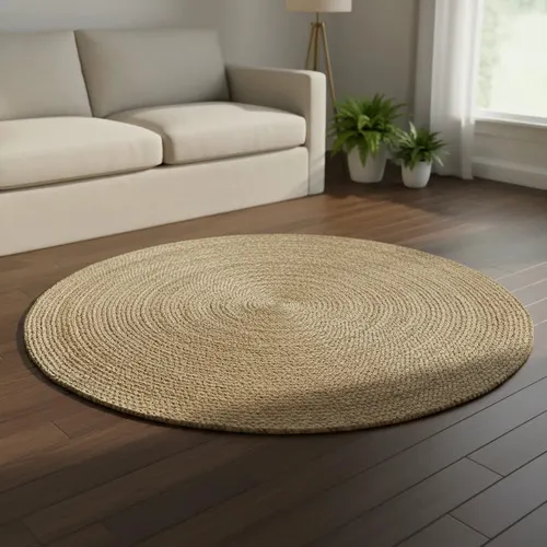 Alfombra Artesanal Yute Importada De India Pushkar Tienda 90 Cm Marrón Claro