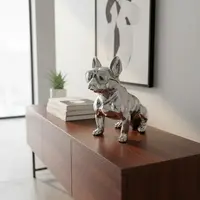 Escultura Bulldog Con Gafas Aluminio Artesanal D India 35cm  Plateado
