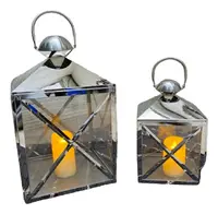 Set X 2 Fanales Plateados 50y30 Cm Faroles Importados India Plateado