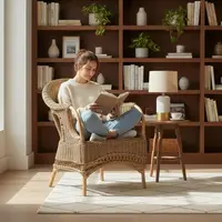 Sillon Artesanal Swan De Indonesia Seagrass-ratan Y Caña Marrón