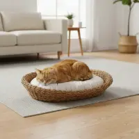 Puf 40cm Natural Con Almohadon Ideal Para Mascota Deco Fiaca Marrón Claro