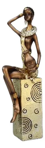 Imagen Africana En Pedestal Estatuilla Importada Oriente Dorado Oscuro