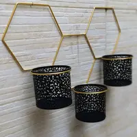 Porta Maceta Triple De Pared Hexagonal En Metal Importado Dorado Portamaceta