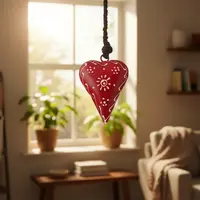 Movil Corazones Tira Metal Pintado Deco De India Artesanal Rojo