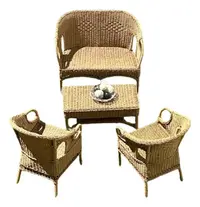 Juego Artesanal Sillones+mesa De Fibra Natural Apto Galeria Marrón