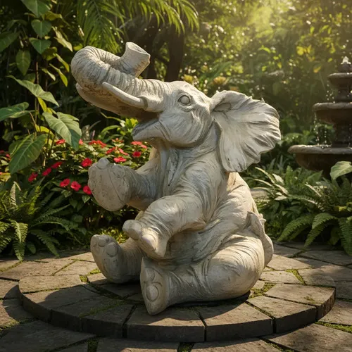 Elefante Sentado Hindu Resina De Jardín Apto Exterior Deco Blanco