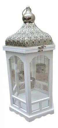 Fanal En Madera Y Metal Grande Faroles Deco Zen Indonesia Blanco