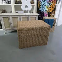 Puf Baul Asiento Rectangular Fibras Naturales Con Tapa Marrón