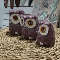 Set X3 Buhos En Madera De Oriente Tallado Importado India Violeta