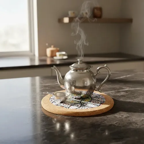 Posa Pava Fuente En Corcho/ceramica Circular Importa Oriente Gris Mandala
