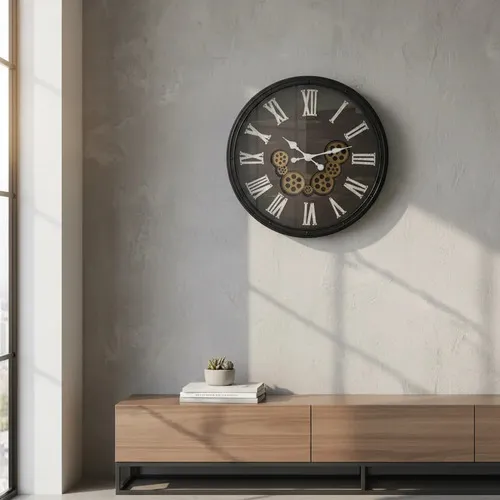 Reloj Importado Grande De Pared Imponente Deco Pushkar Negro