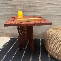 Mesa Auxiliar Madera Teka De India 40 Tallado Artesanal Marrón