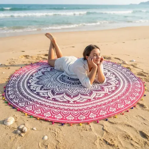 Manta Circular Redonda Hindú 2metros  Mandalas De India!!!